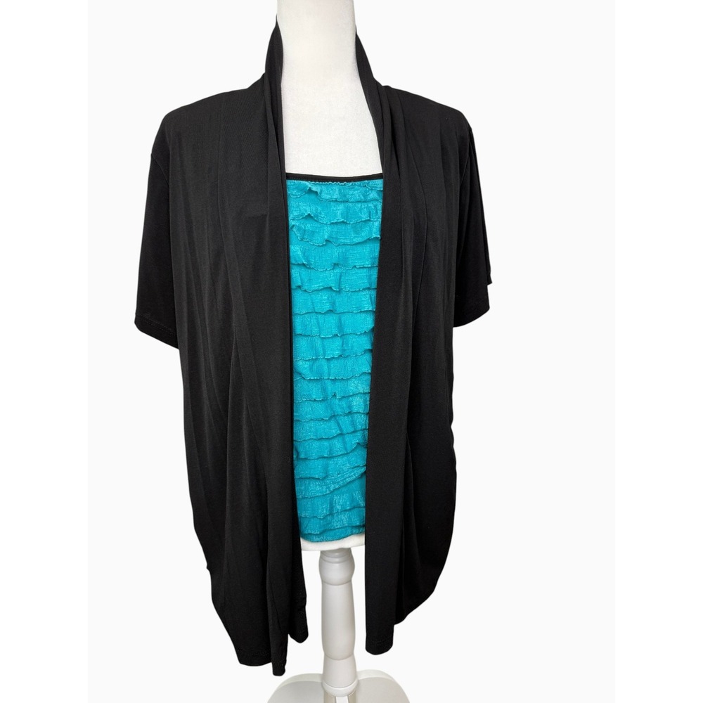Double Take Women's XL Black Teal Tiered Ruffle Layered Look One Piece Tunic Top